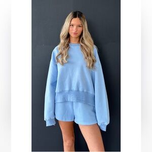 Light Blue Sweatshirt and Shorts Set
